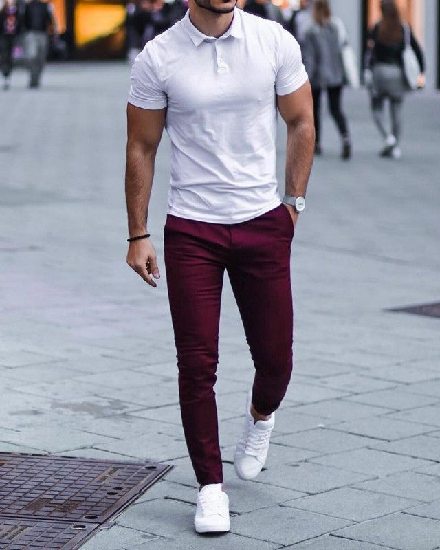 Burgundy Pants with T-shirt Smart Casual Summer Outfits For Women